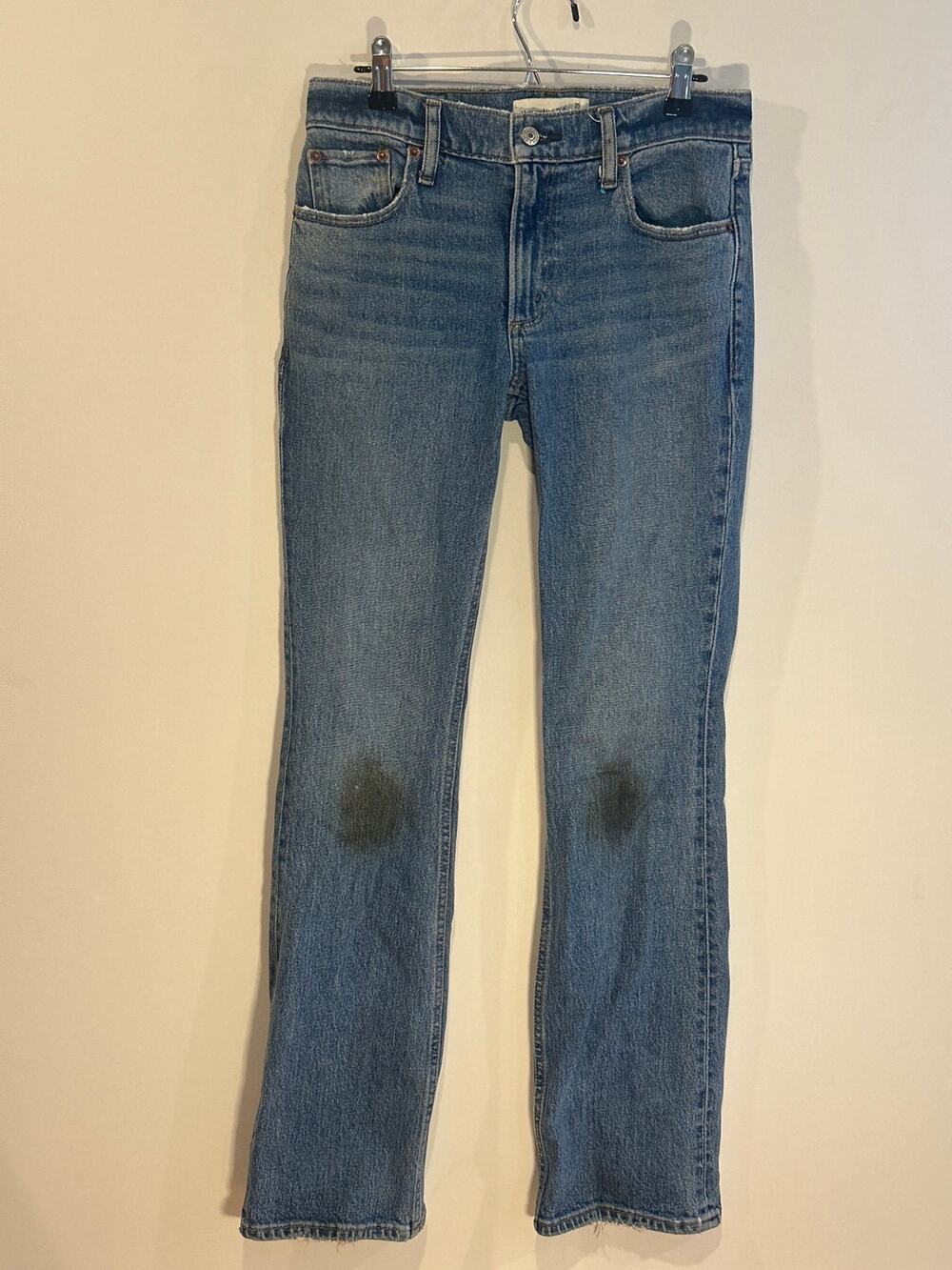 Abercrombie & Fitch Mid Rise Straight Bootcut Jeans Medium Wash 25/0R Distressed